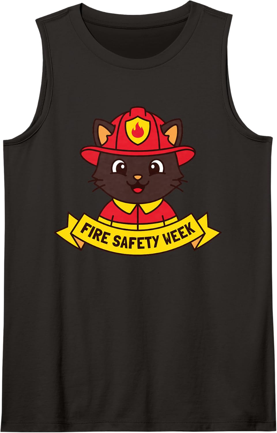 Cute Cat Firefighter Fire Safety Week Awareness Sleeveless Tank Top - Black
