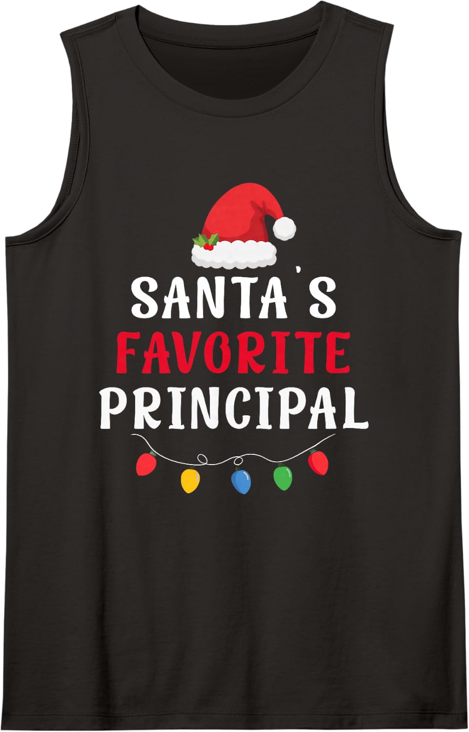 Santa's Favorite Principal Funny Christmas Xmas Holiday Sleeveless Tank Top - Black