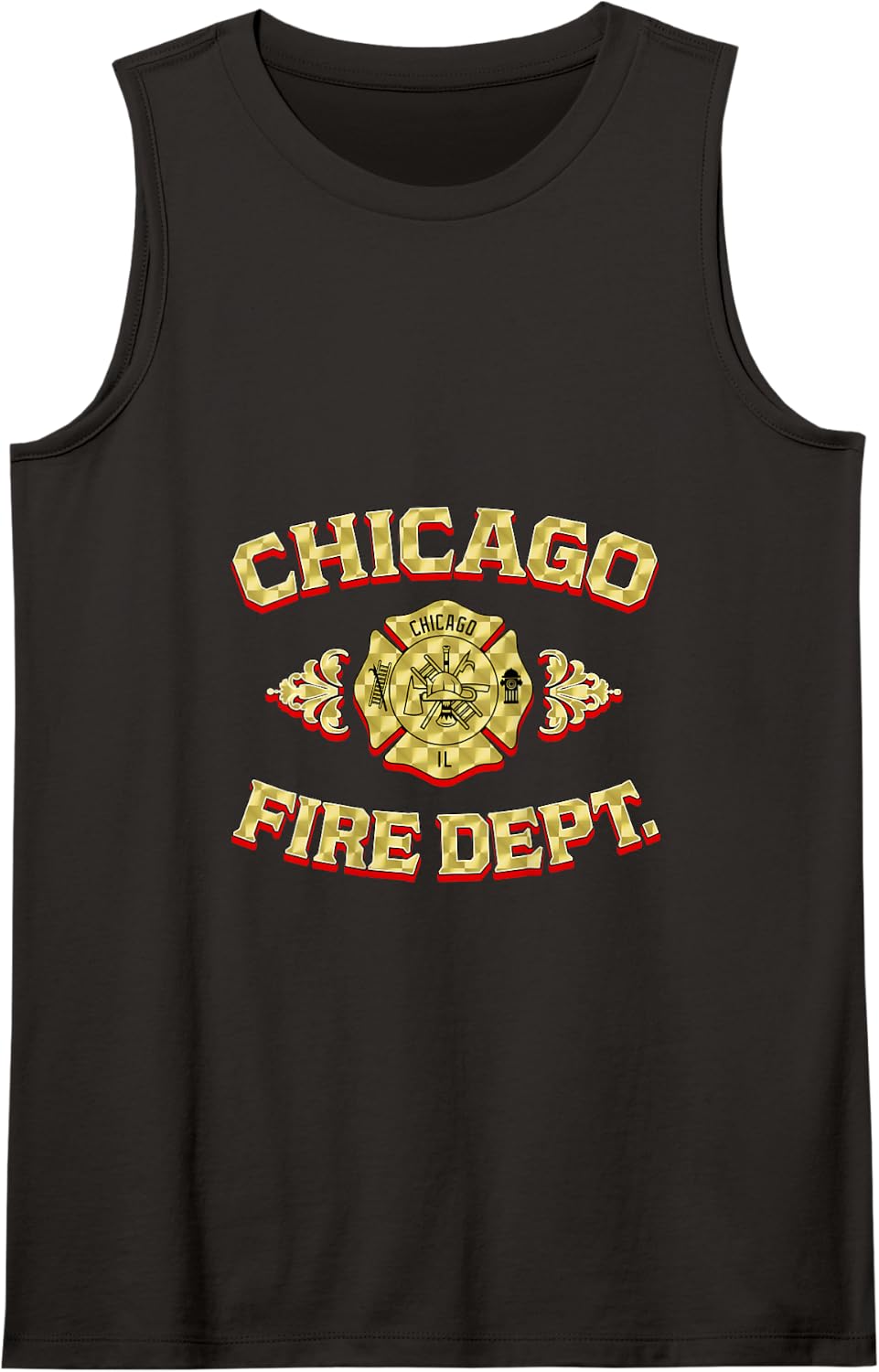 Retro Fire Department Chicago Firefighter Flag Rescue Tank Top - Black