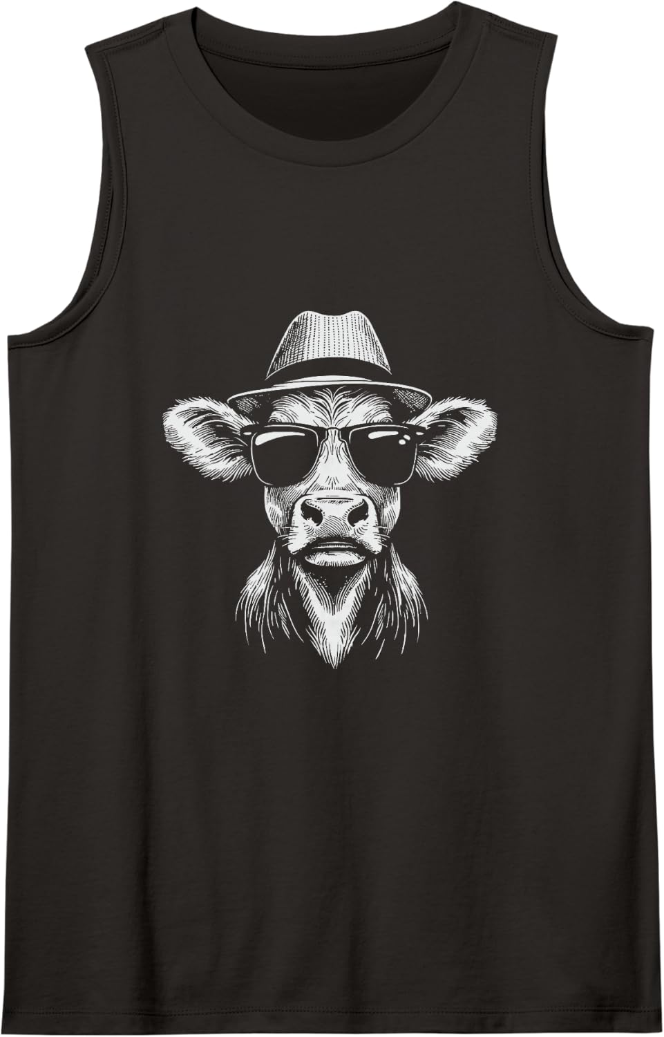 Funny Cow with Sunglasses Cow Portrait Sleeveless Tank Top - Black