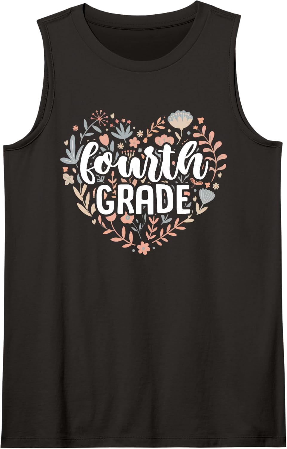Fourth Grade Floral Heart Back to School Teacher Women Girls Sleeveless Tank Top - Black