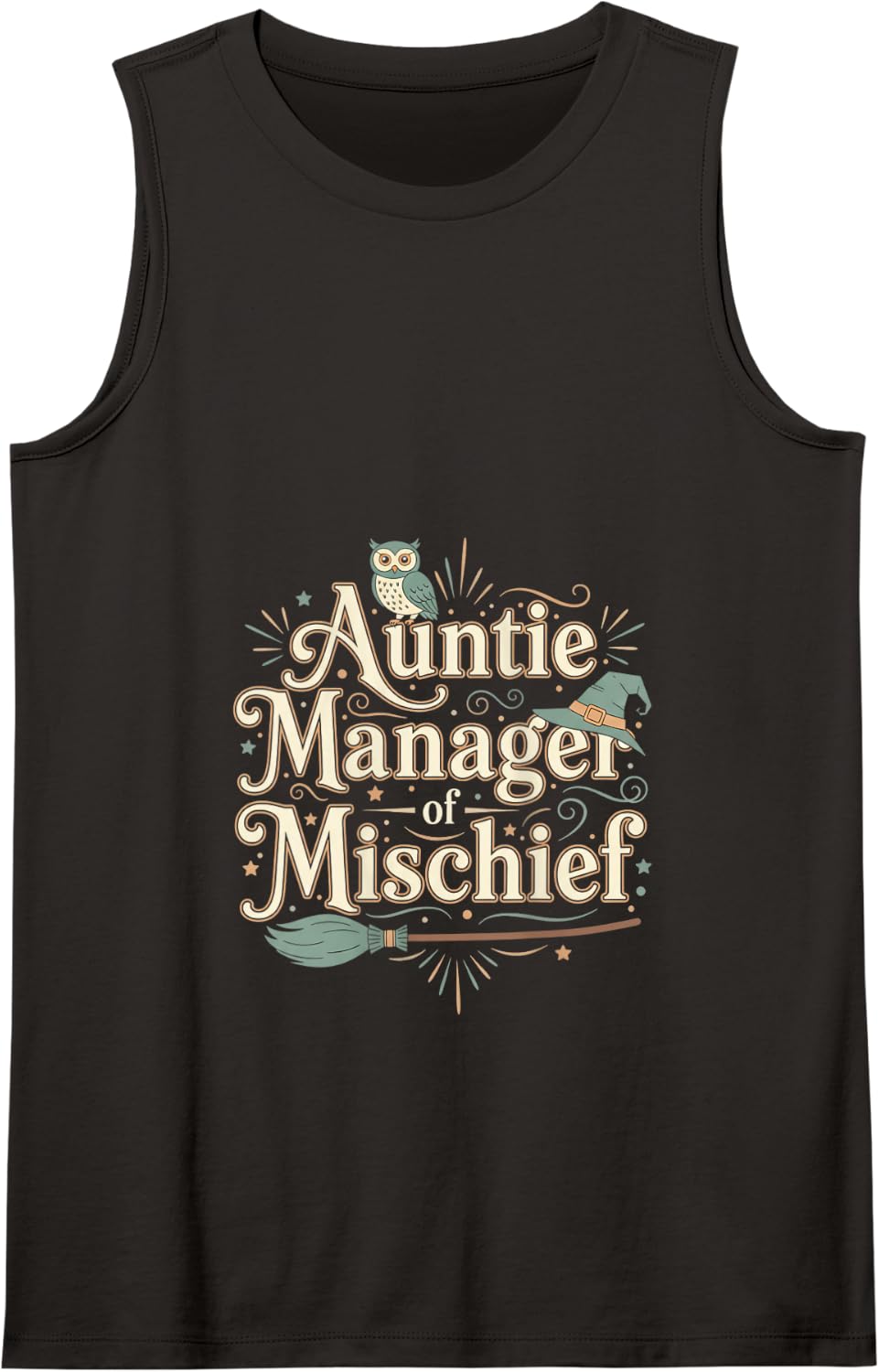 Auntie Manager of Mischief Funny Aunt Witchy Family Humor Tank Top - Black