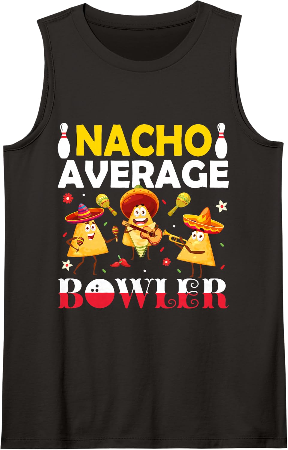 Nacho Average Bowler Mexican Fiesta Cinco de Mayo Moustache Sleeveless Tank Top - Black