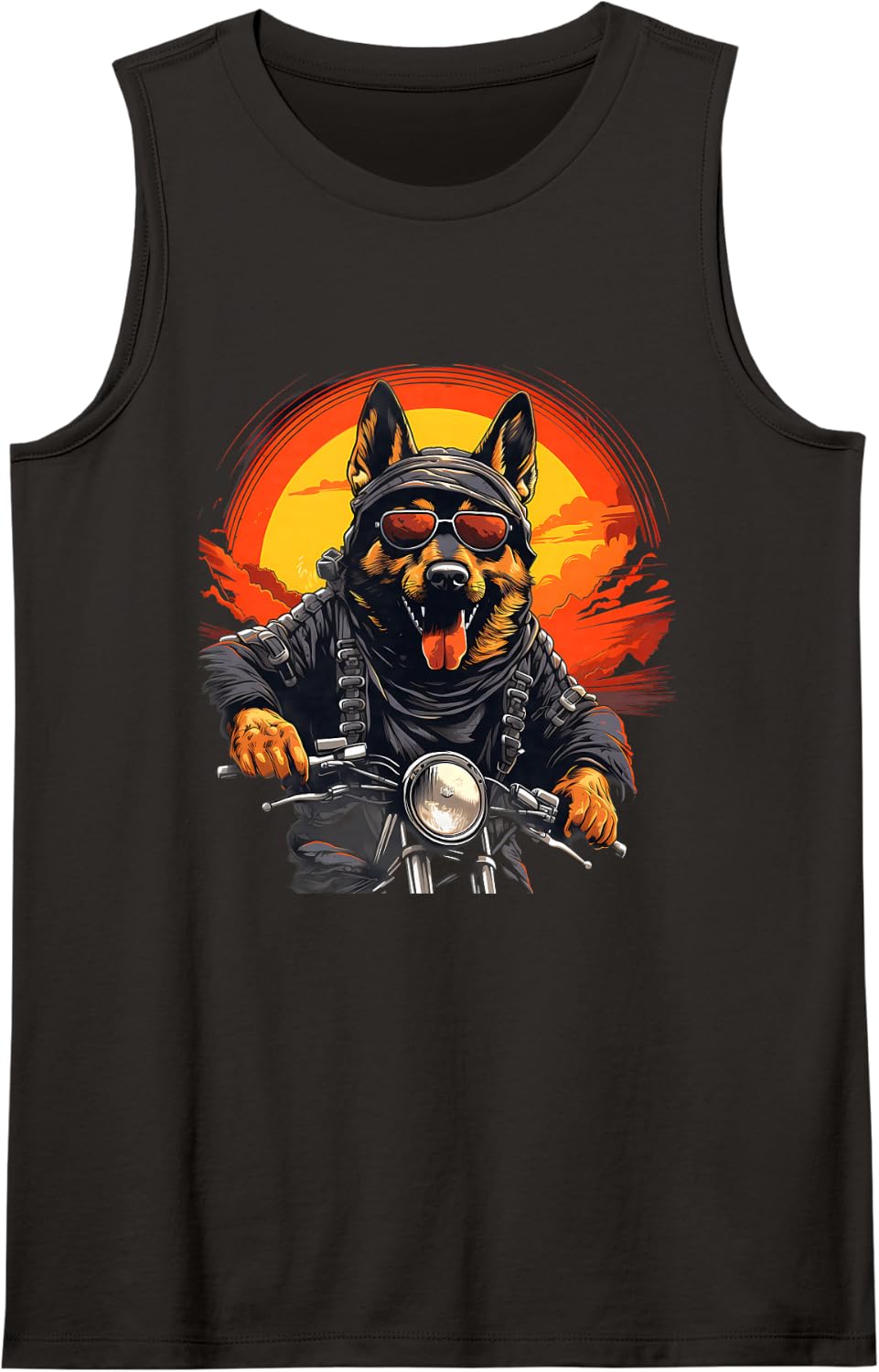 Biker German Shepherd Dog Riding Motorbike Sleeveless Tank Top - Black