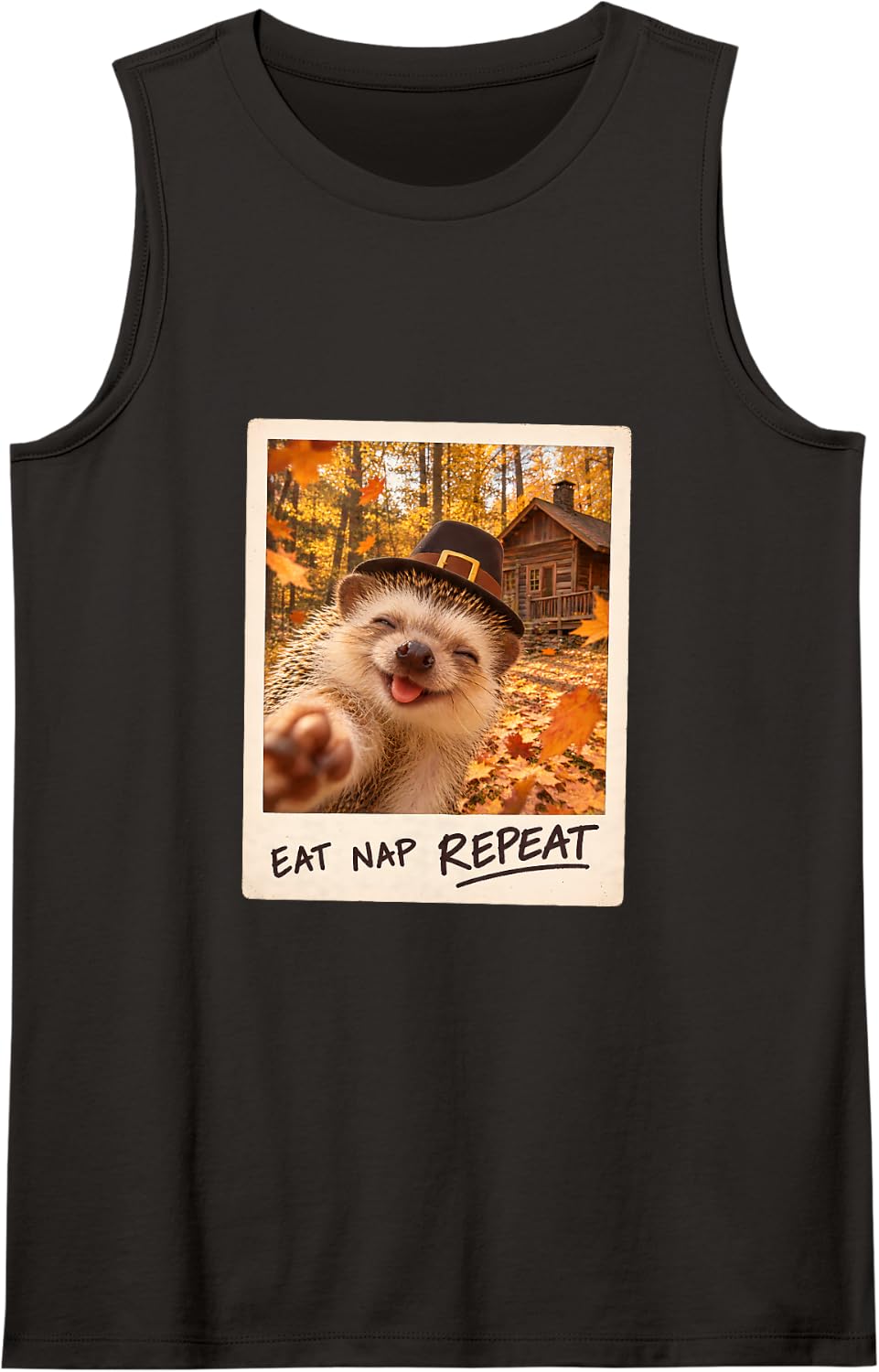 Eat Nap Repeat Hedgehog Thanksgiving Sleeveless Tank Top - Black