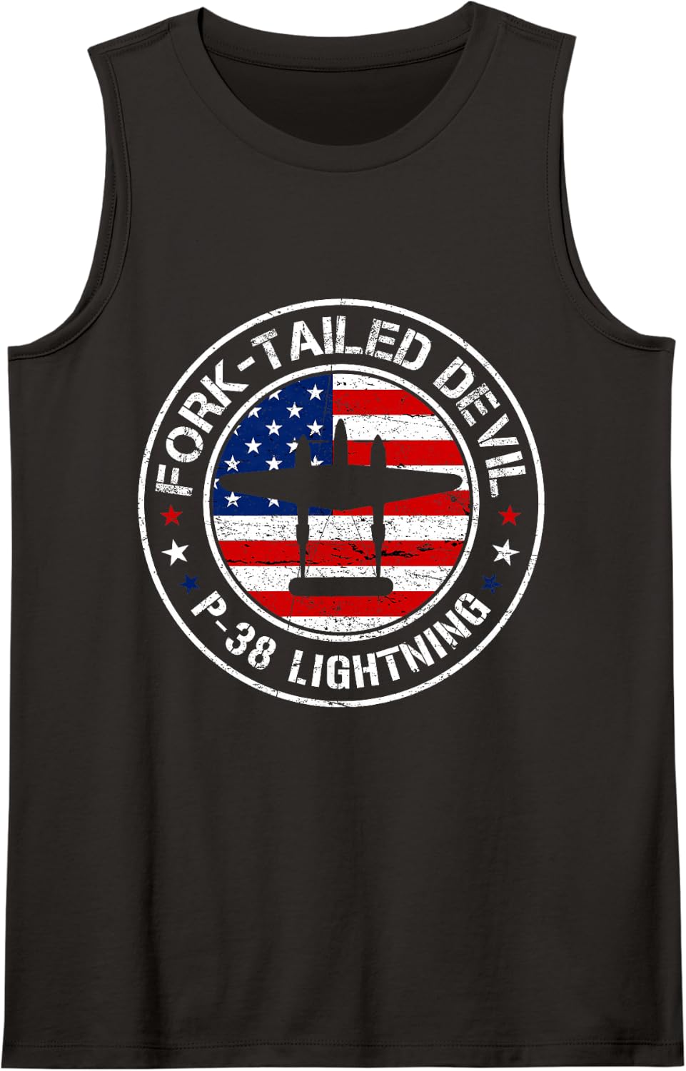 P-38 Lightning Fork-Tailed Devil WW2 Aircraft 4th of July Sleeveless Tank Top - Black