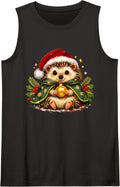 Cute Hedgehog Santa Hat Kids Christmas Holiday Funny Animal Sleeveless Tank Top - Black