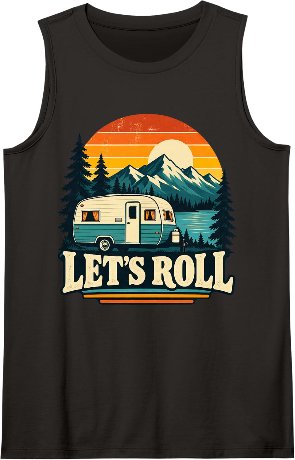 Let's Roll Travel Trailer Camping Sleeveless Tank Top - Black