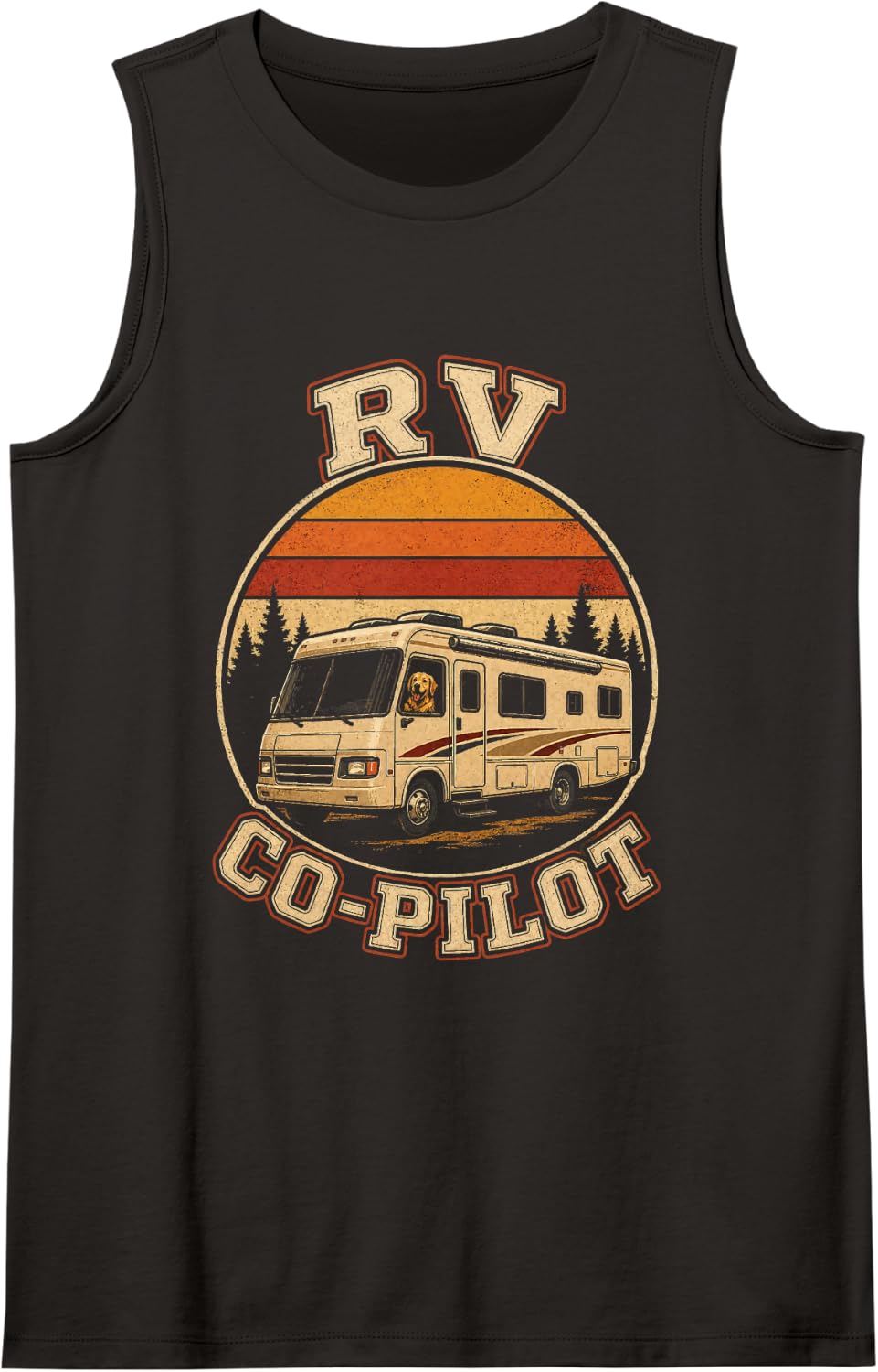 Camping RV Co-Pilot Dog Retro Motorhome Camper Life Sleeveless Tank Top - Black