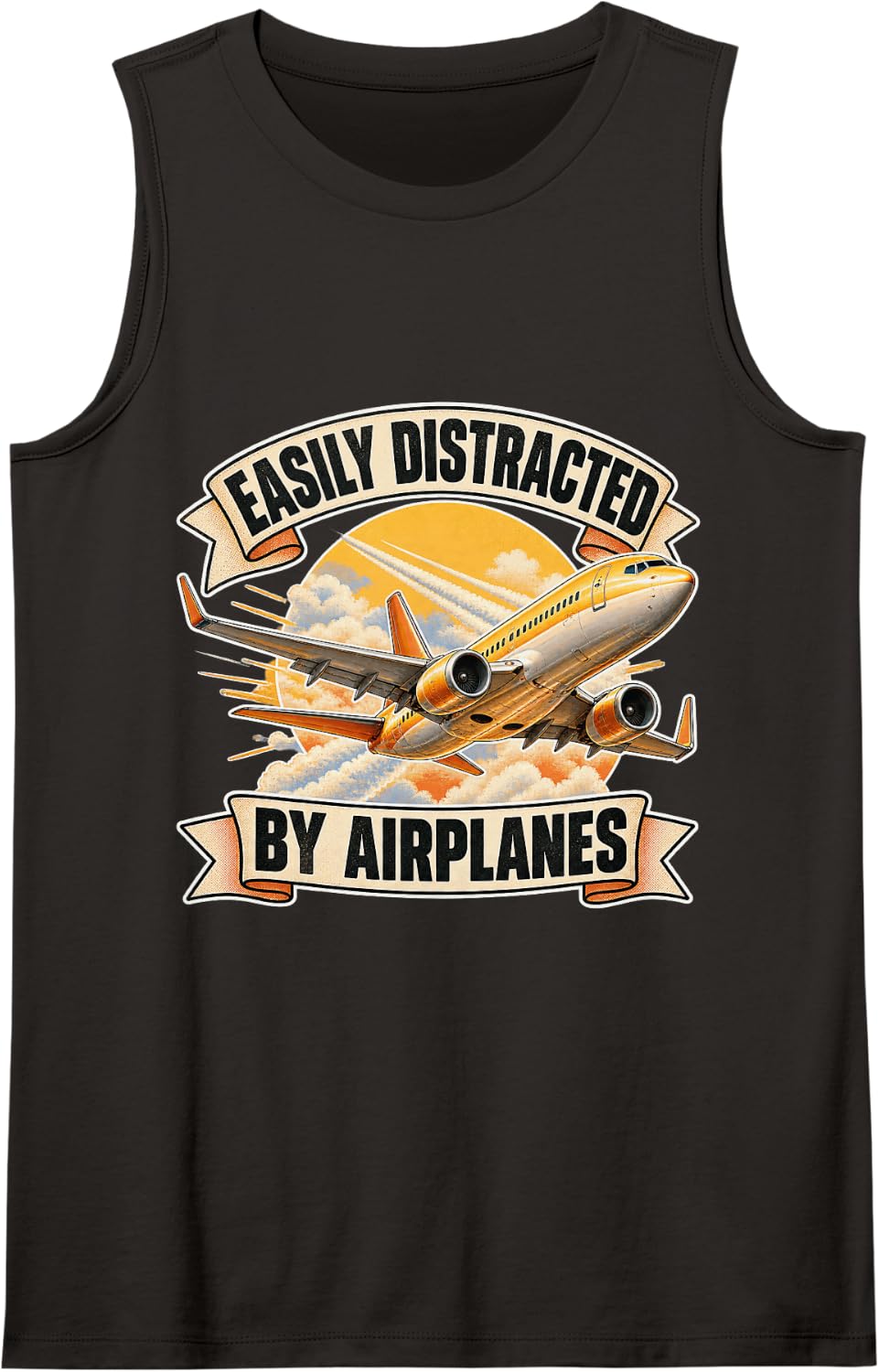 Funny Pilot Saying Easily Distracted By Airplanes Sleeveless Tank Top - Black