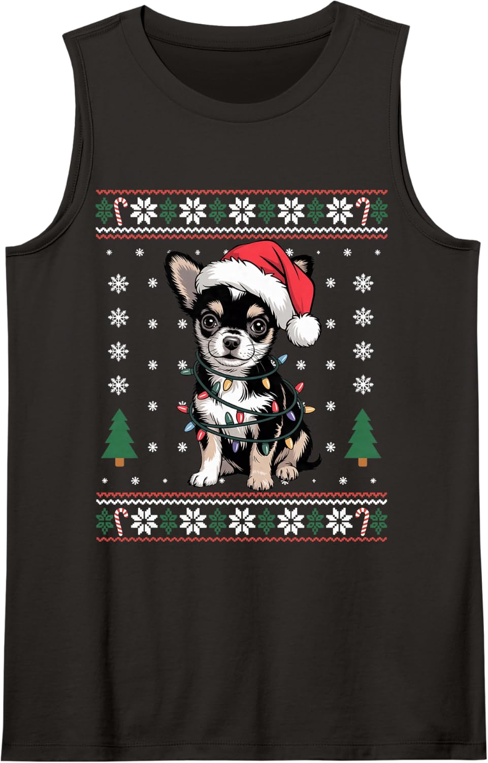 Festive Cute Chihuahua Puppy Santa Lights Dog Mom Dad Lover Sleeveless Tank Top - Black