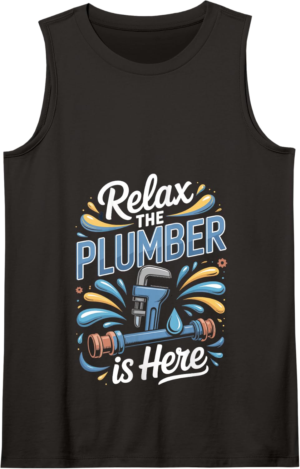 Relax the Plumber is Here Plumbing Tradesman Handyman Tank Top - Black