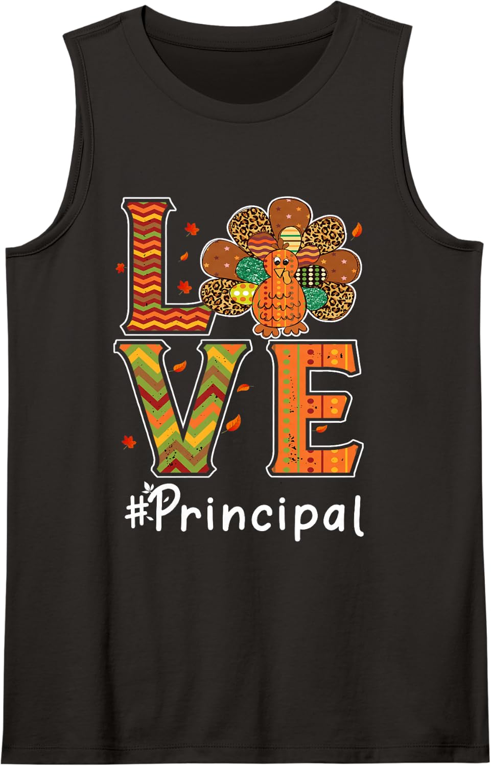 Principal Love Thanksgiving Leopard Turkey Autumn Fall Sleeveless Tank Top - Black