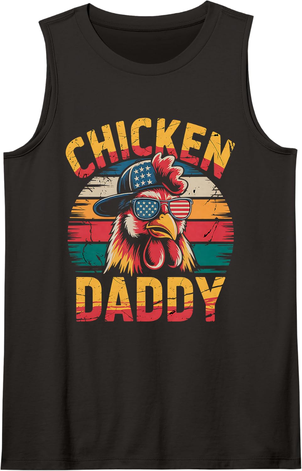 Funny Chicken Daddy Farmer Vintage Sleeveless Tank Top - Black