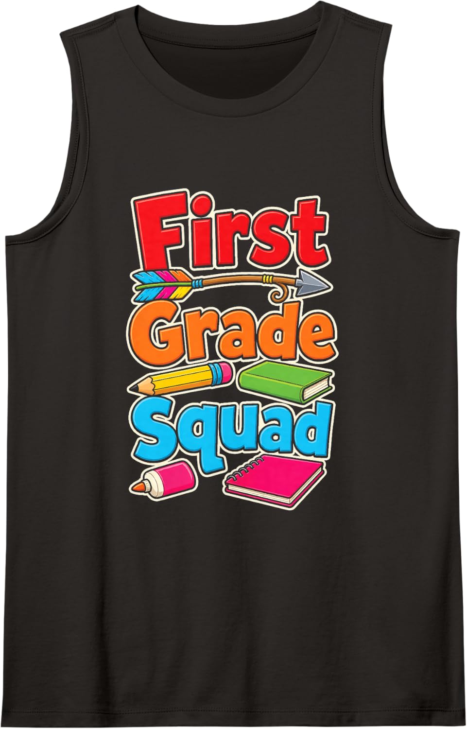 1st Grade Squad First Graders Elementary School Crew Sleeveless Tank Top - Black