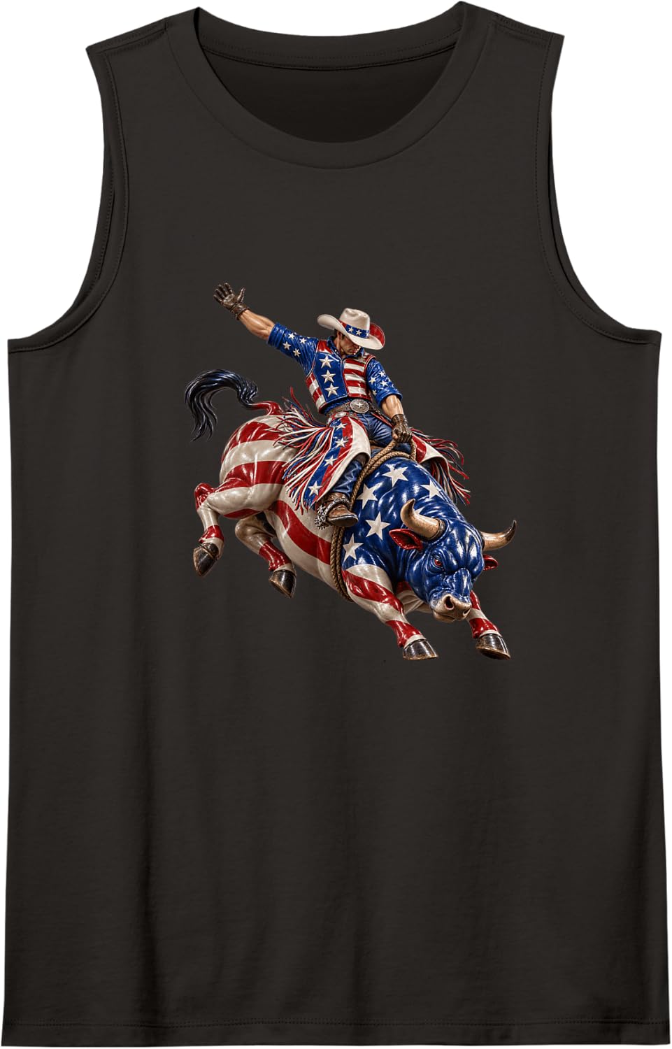 American Rodeo Riding Bull Retro USA Vintage Souvenir USA Sleeveless Tank Top - Black