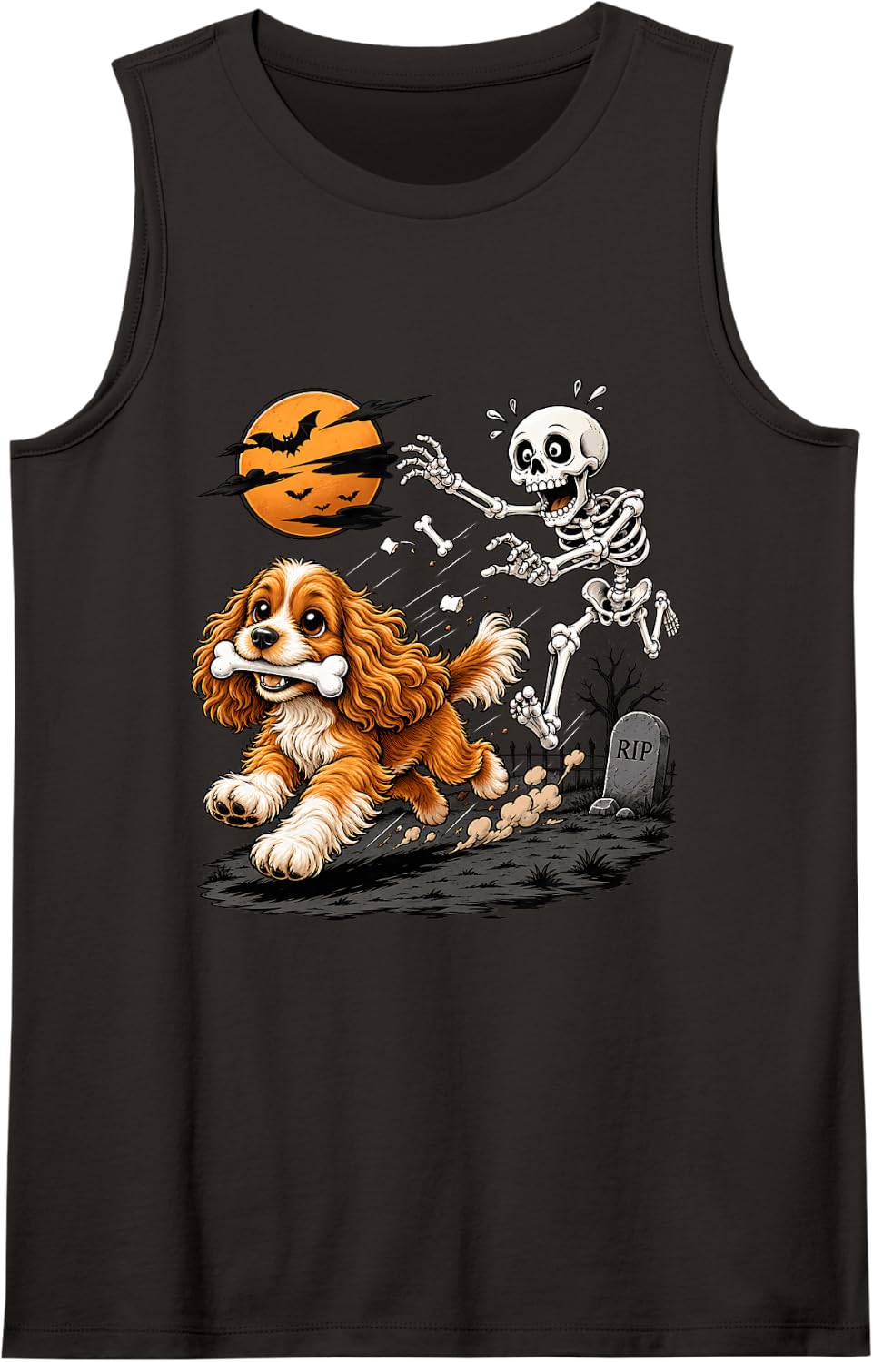 Cute Cocker Spaniel Skeleton Funny Halloween Animal Lovers Tank Top - Black