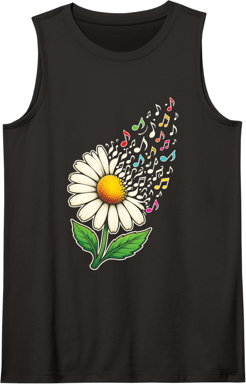 Elementary School Music Note Daisy Flower Bright Art Sleeveless Tank Top - Black