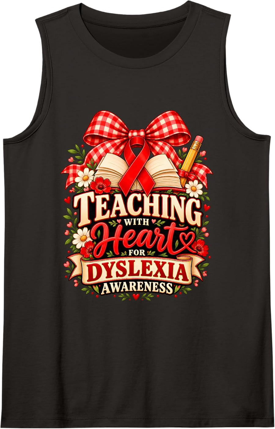 Teaching with Heart for Dyslexia Awareness Teacher Sleeveless Tank Top - Black