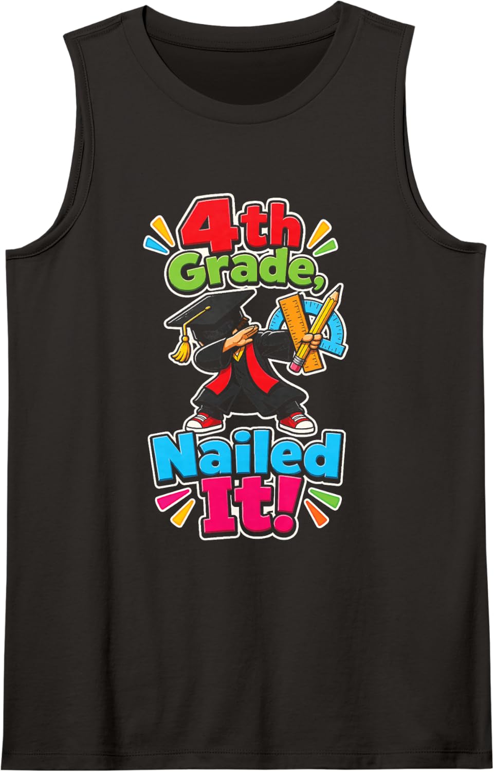 4th Grade Nailed It Elementary Graduation Day Gift Kids Sleeveless Tank Top - Black
