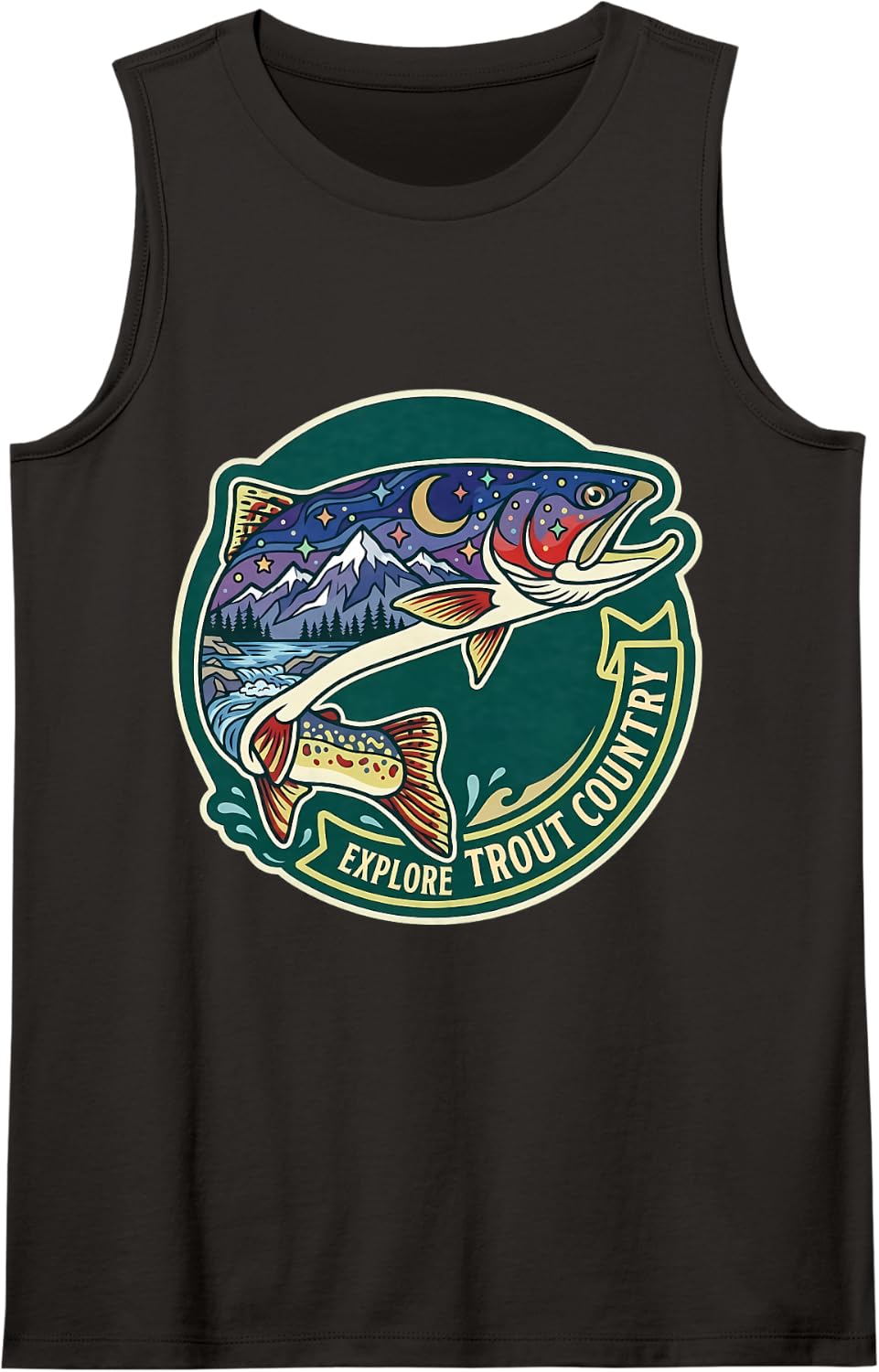 Explore Trout Country Fly Fishing Trip Nature Fisher Fish Sleeveless Tank Top - Black