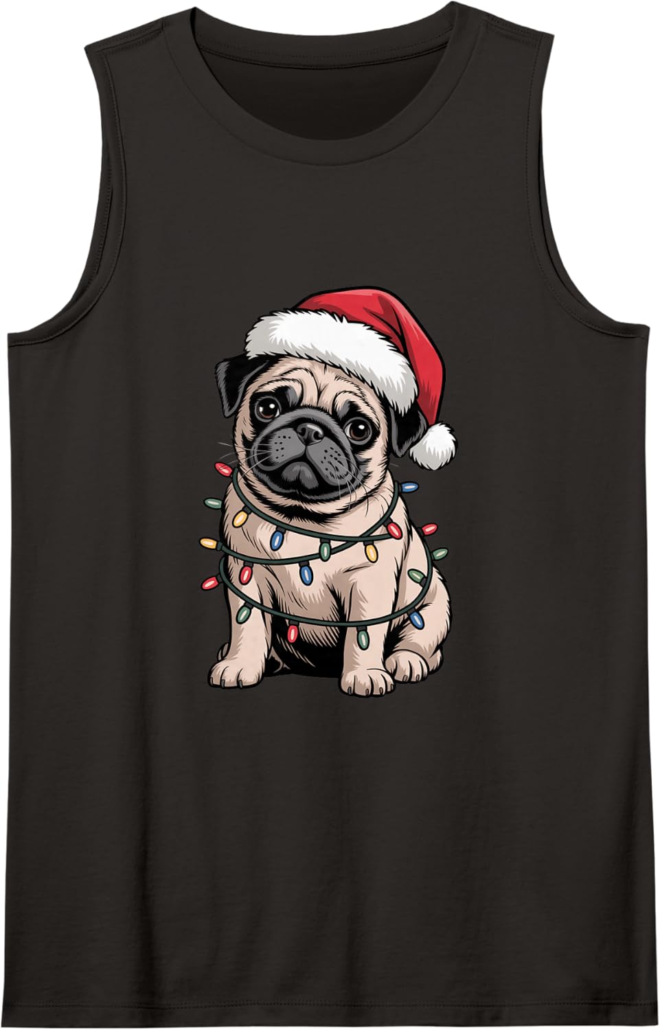 Festive Cute Pug Puppy Christmas Lights Dog Mom Dad Lover Sleeveless Tank Top - Black