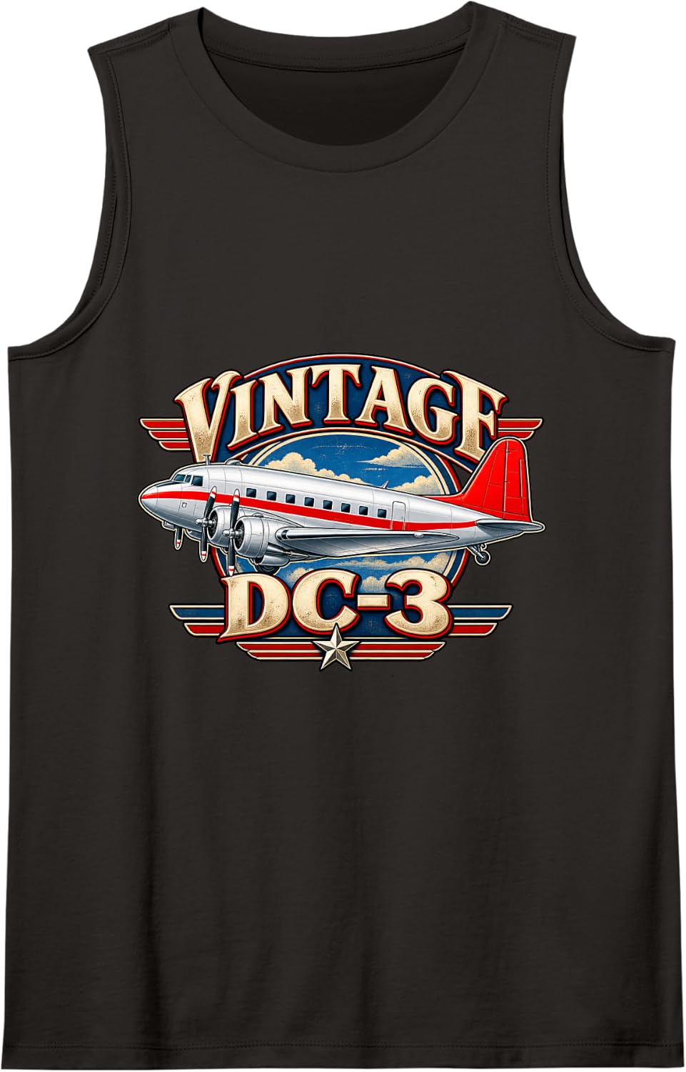 Vintage Douglas DC-3 Classic Propeller Airplane Aviation Sleeveless Tank Top - Black