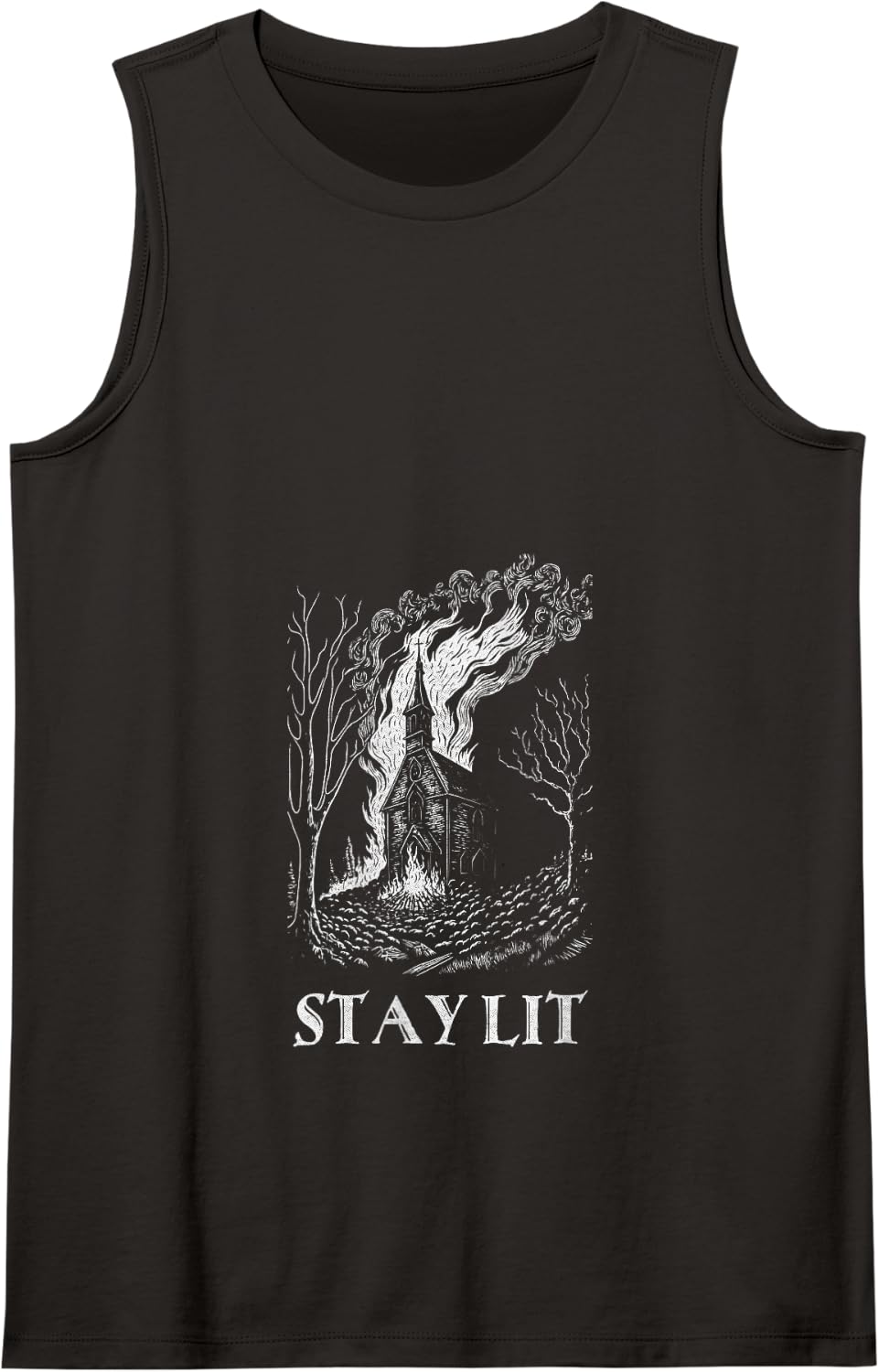 Occult Atheist Burn Church Stay Lit Satan Devil Grunge Tank Top - Black