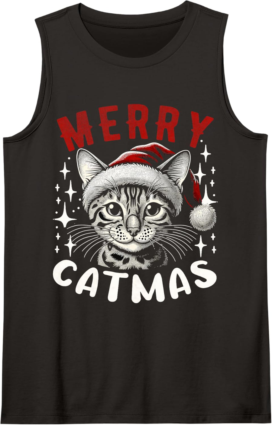 Christmas Bengal Cat Merry Catmas Santa Hat Xmas Sleeveless Tank Top - Black