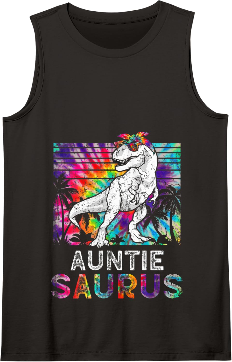 Auntiesaurus Dinosaur Auntie Saurus Family Matching Tie Dye Tank Top - Black