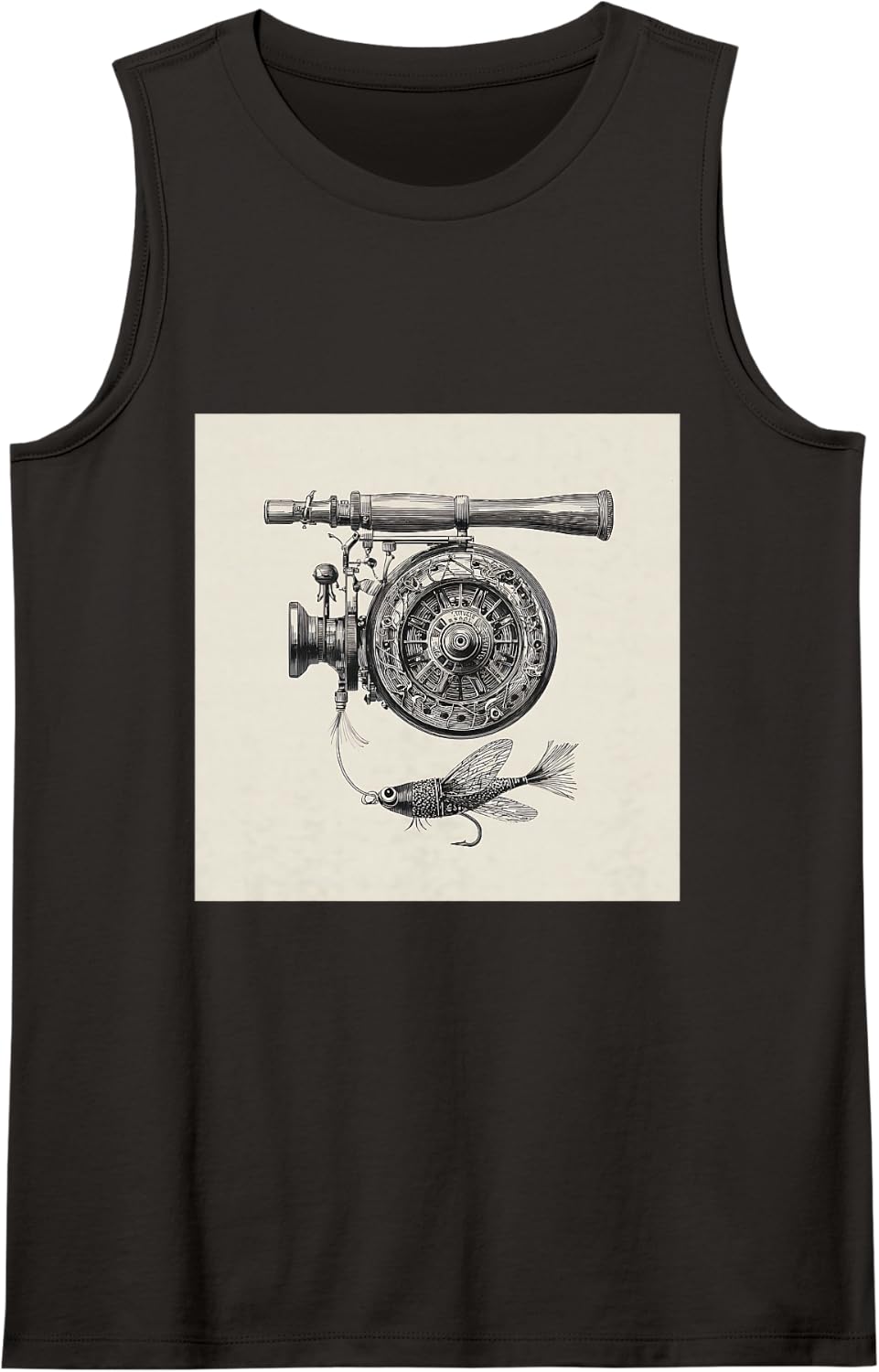 Vintage Fishing Reel Fly Fishing Rod Patent Illustration Sleeveless Tank Top - Black