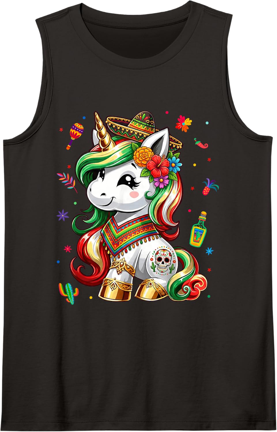 Cinco De Mayo Girls Toddler Kids Mexican Unicorn 5 de Mayo Sleeveless Tank Top - Black