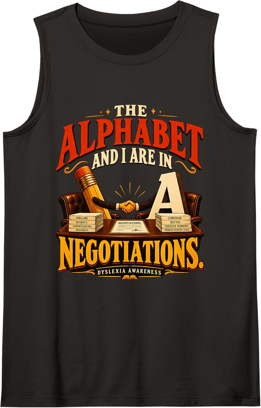 The Alphabet and I are in Negotiations Dyslexia Sleeveless Tank Top - Black
