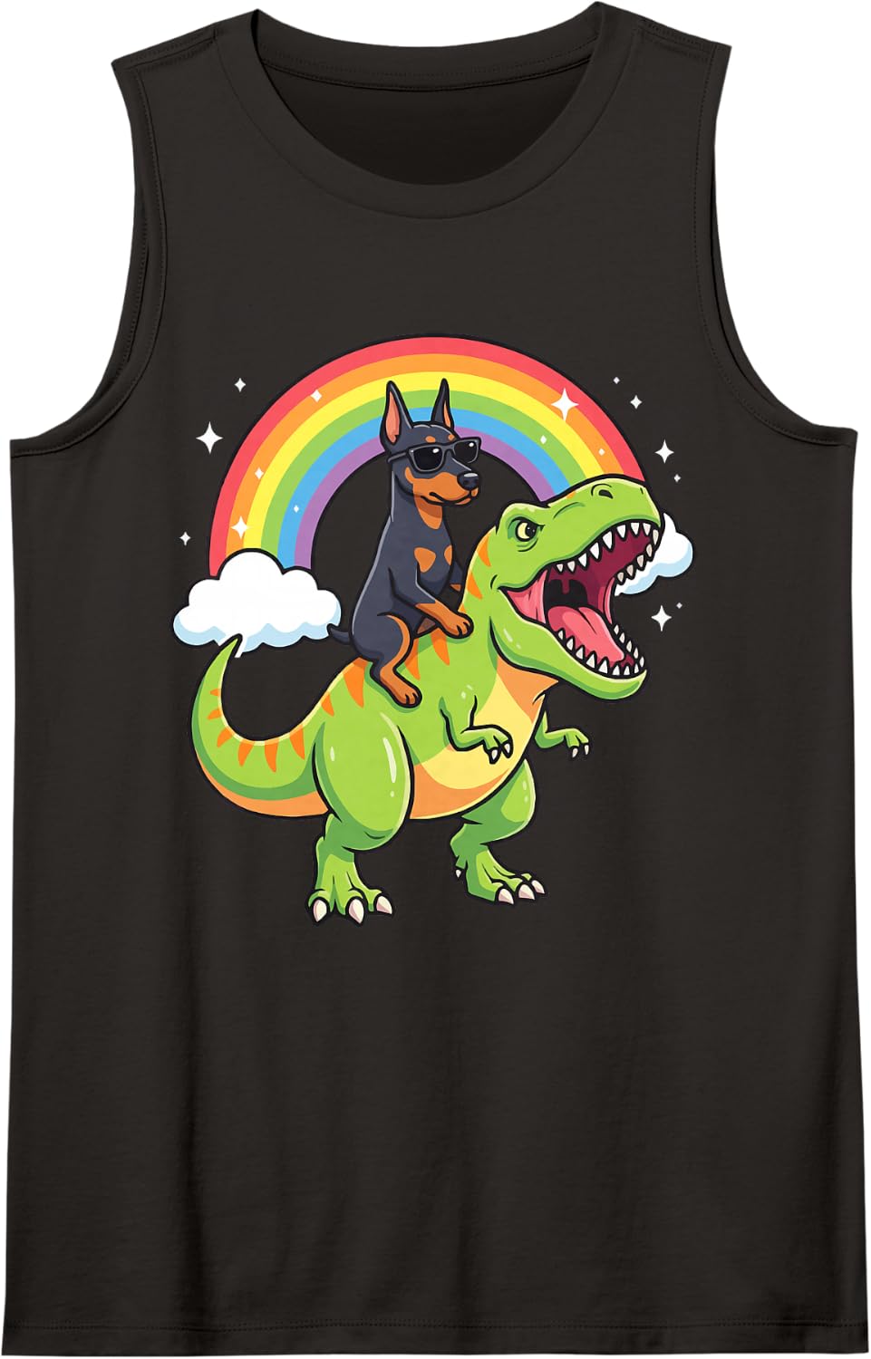 Doberman Dinosaur T-Rex Sleeveless Tank Top - Black