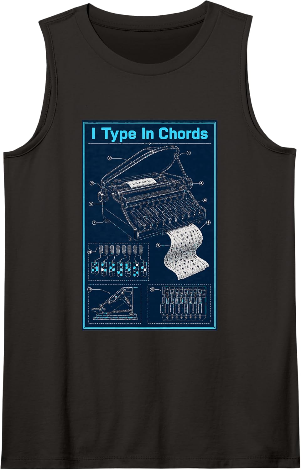 Type in Chords Musician Pianist Piano Player Sleeveless Tank Top - Black