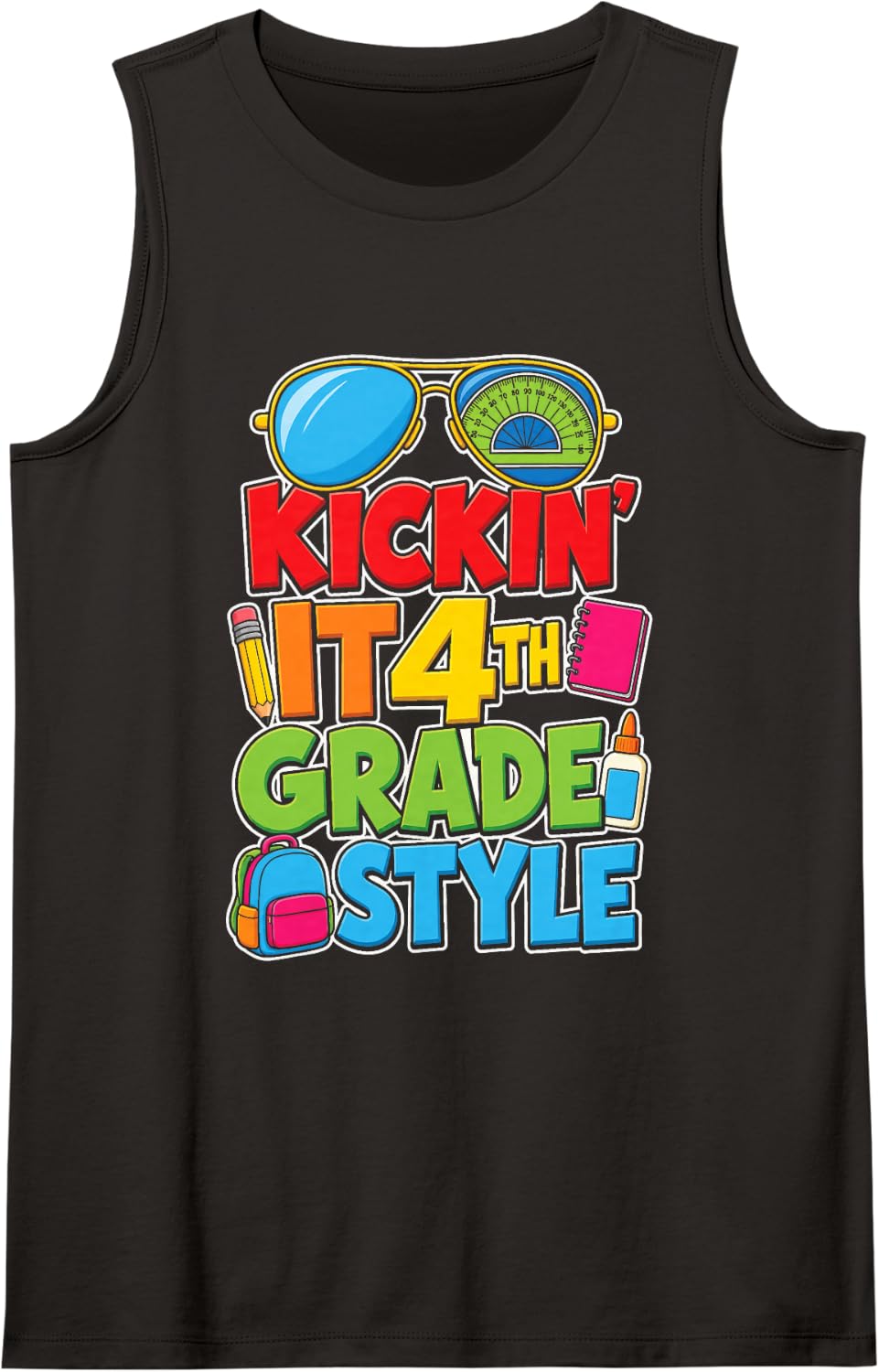 4th Grade Kickin' It Style First Day Elementary School Sleeveless Tank Top - Black