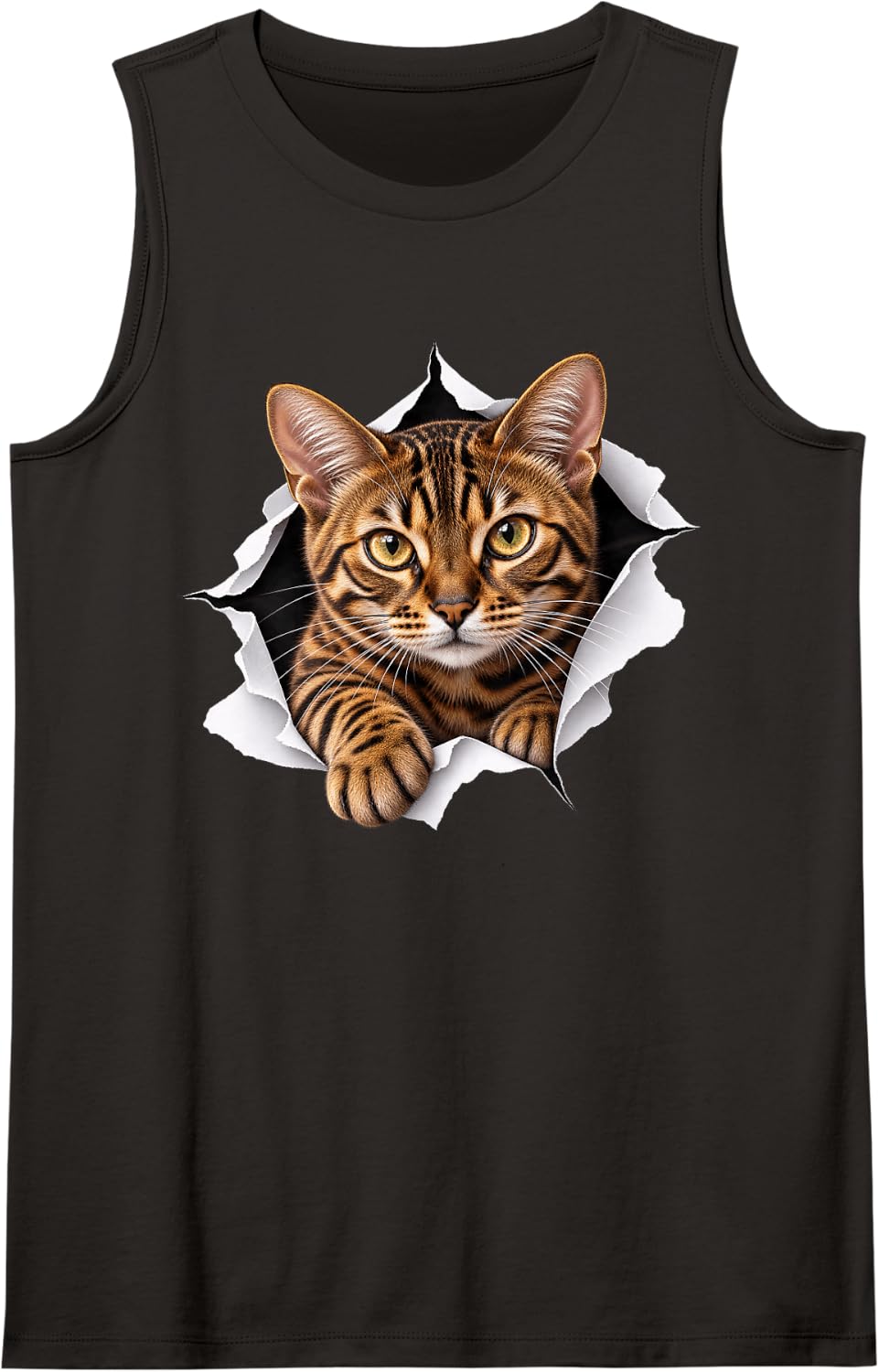 Funny Bengal Cat Peeking Cute Mom Dad Sleeveless Tank Top - Black