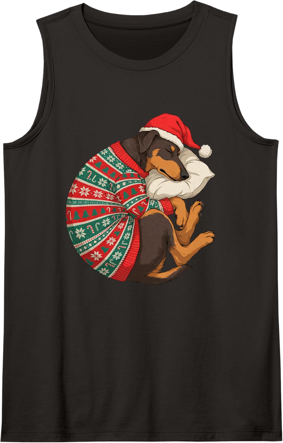 Cozy Sleepy Doberman Christmas Sweater Nap Dog Mom Dad Lover Sleeveless Tank Top - Black