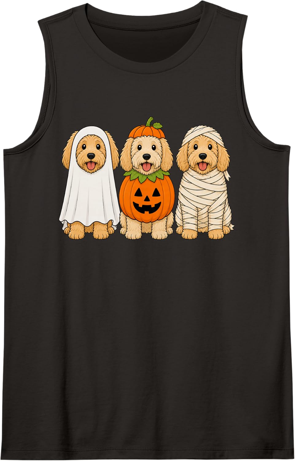 Spooky Goldendoodle Pumpkin Ghost Halloween Dog Lover Tank Top - Black