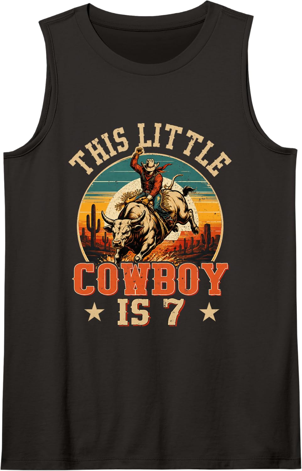7 Years Old Bull Riding Lover 7th Birthday Cowboy Theme Tank Top - Black