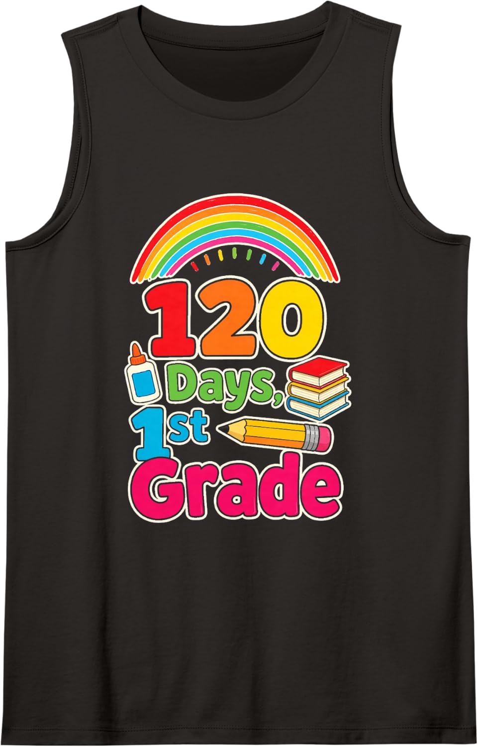 1st Grade 120 Days of Elementary School Kids Rainbow Sleeveless Tank Top - Black