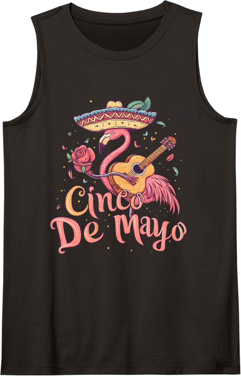 Cinco De Mayo Costume Party Sombrero Flamingo Mexican Fiesta Sleeveless Tank Top - Black