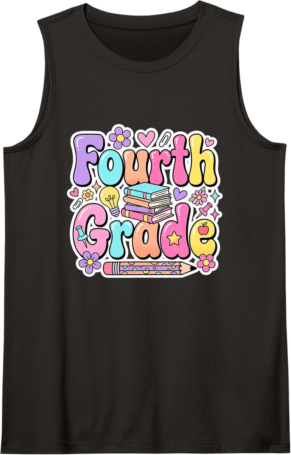 Fourth Grade Back to School Retro Groovy Girls Teacher Sleeveless Tank Top - Black