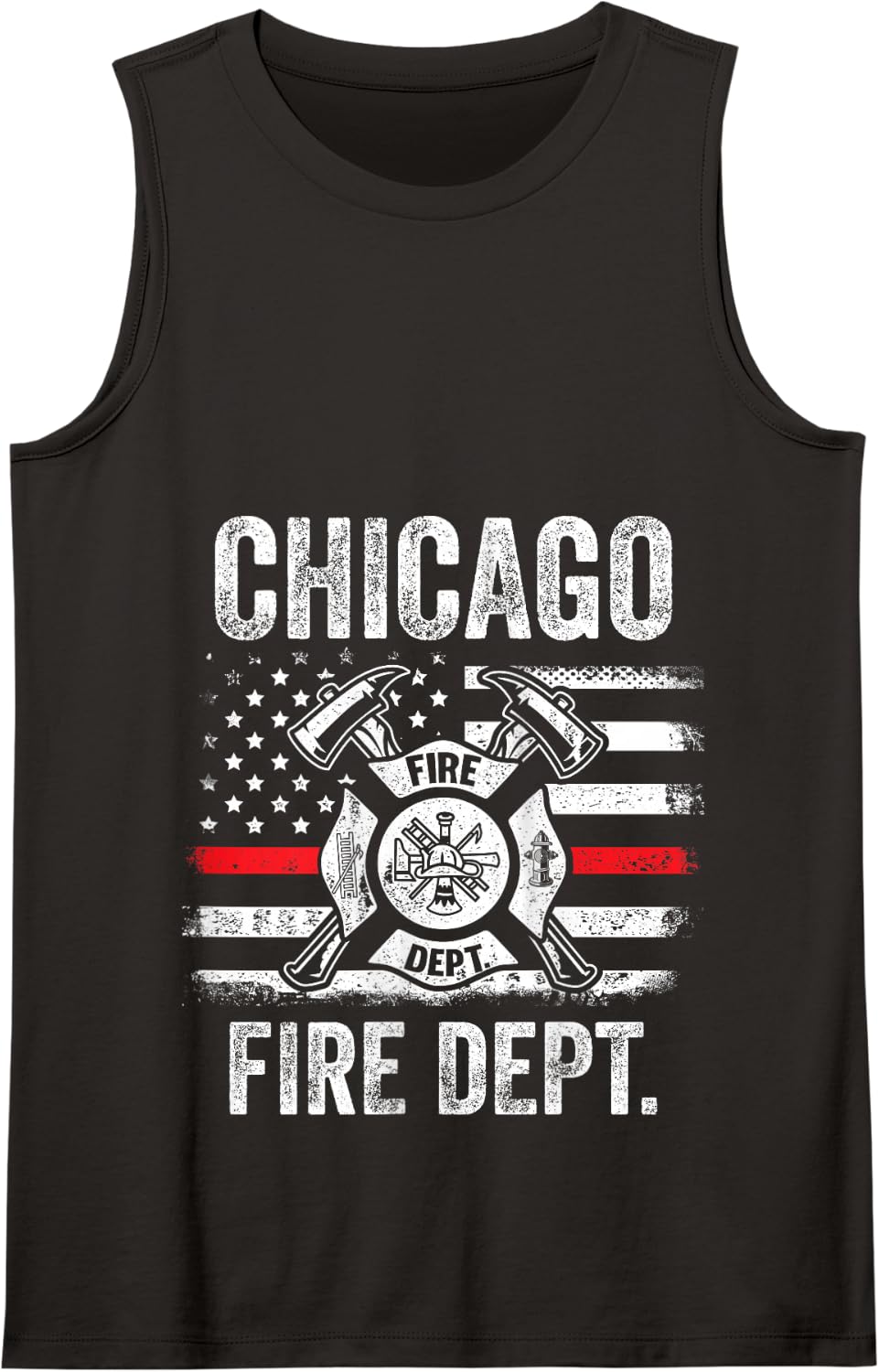 Chicago Illinois Fire Department Thin Red Line Fireman Tank Top - Black