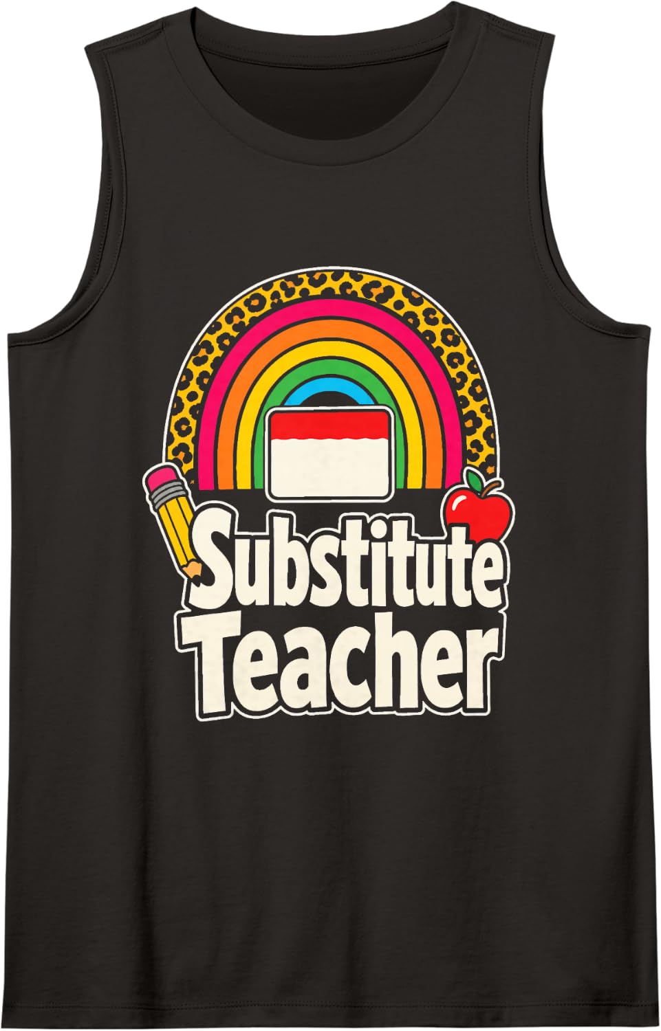 Substitute Teacher Sub Gift Leopard Print Elementary Sleeveless Tank Top - Black