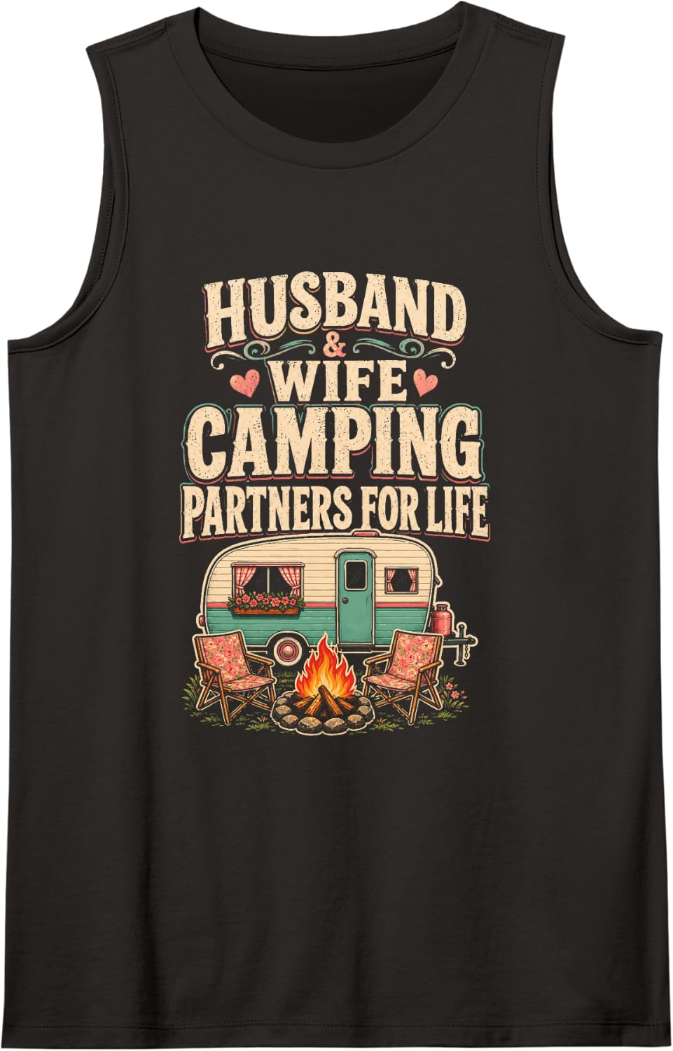 Camping Couple Husband and Wife Partners for Life Camper Sleeveless Tank Top - Black