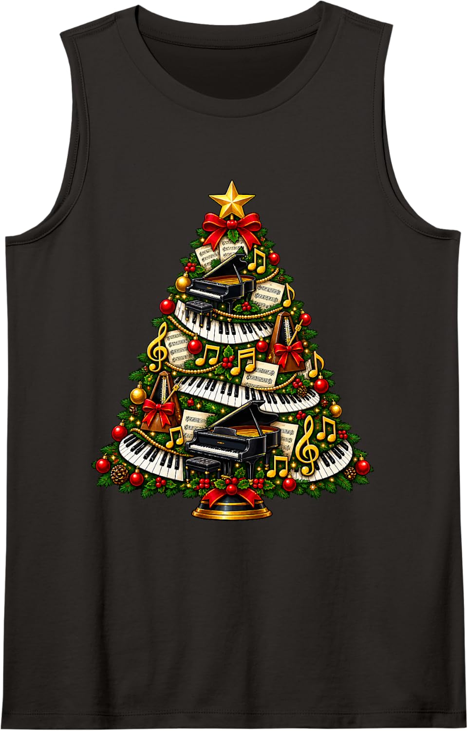 Pianist Christmas Tree Sleeveless Tank Top - Black