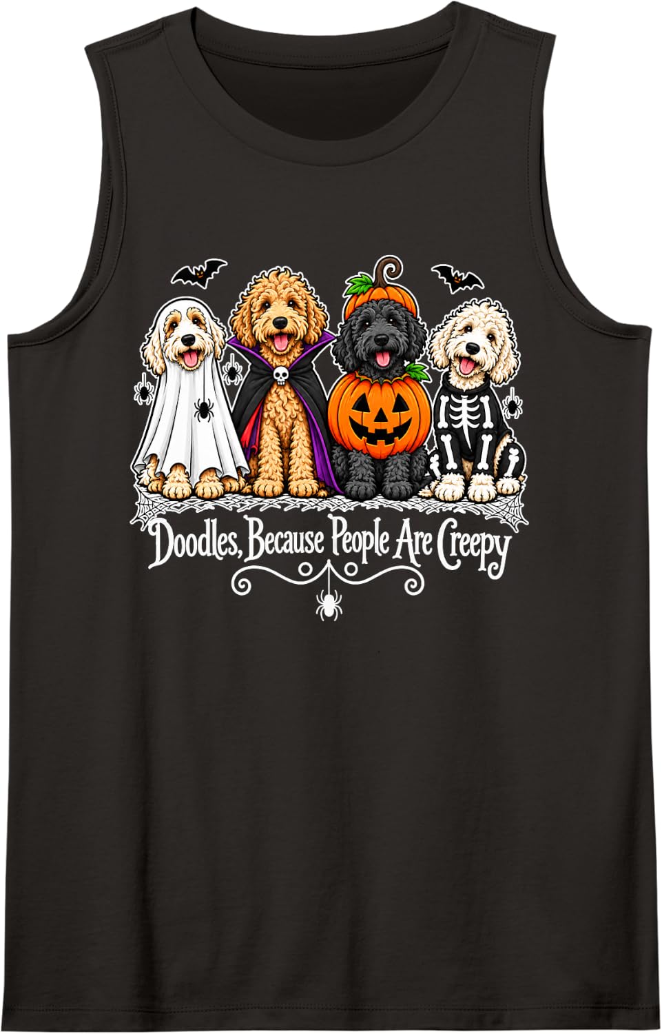 Doodles Because People are Creepy Halloween Dogs Costume Sleeveless Tank Top - Black