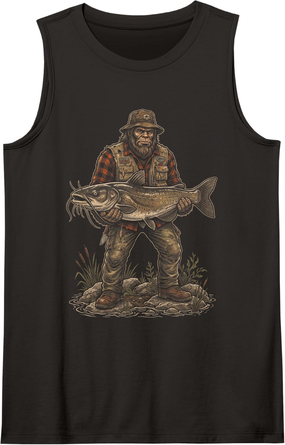Catfishing Bigfoot Hunting Catfishermen Sleeveless Tank Top - Black
