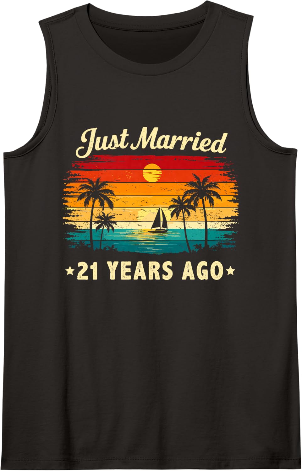 Retro Vintage Just Married 21 Years Ago 21 Year Anniversary Sleeveless Tank Top - Black